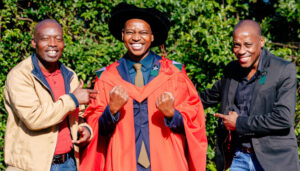 Dr Philip Ramphisa with his brother, Mr Moeti Ramphisa (left), and his friend, Mr Job Legodi.